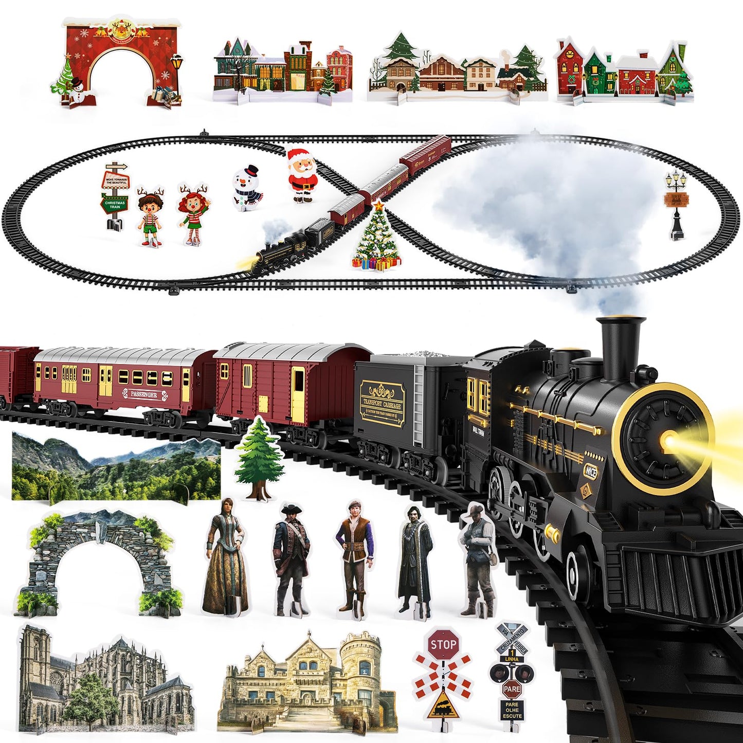 TEMI Train Set for Kids 3-12 | Electric Steam Engine with Smoke, Light & Sounds