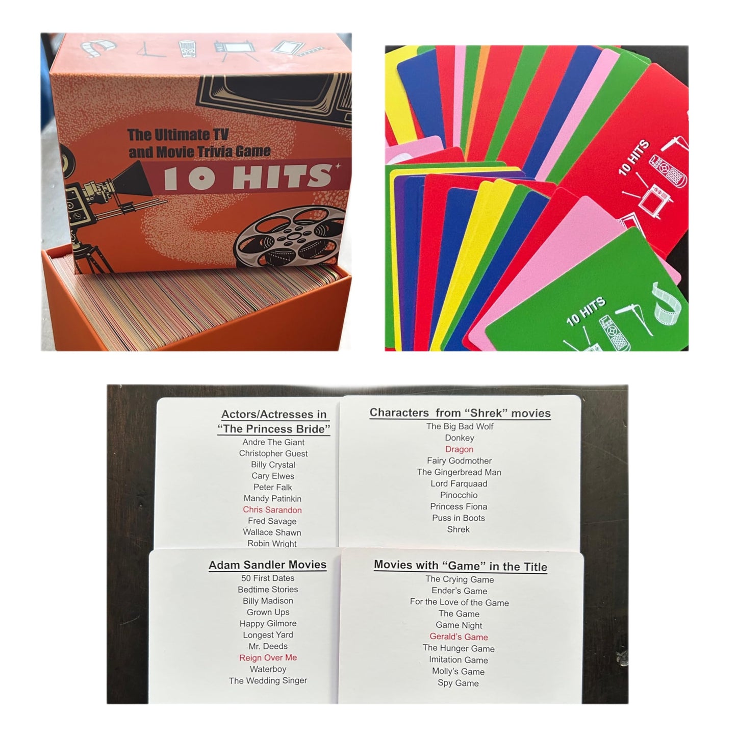10 Hits TV & Movies Trivia Card Game – 375 Questions for 2-200+ Players