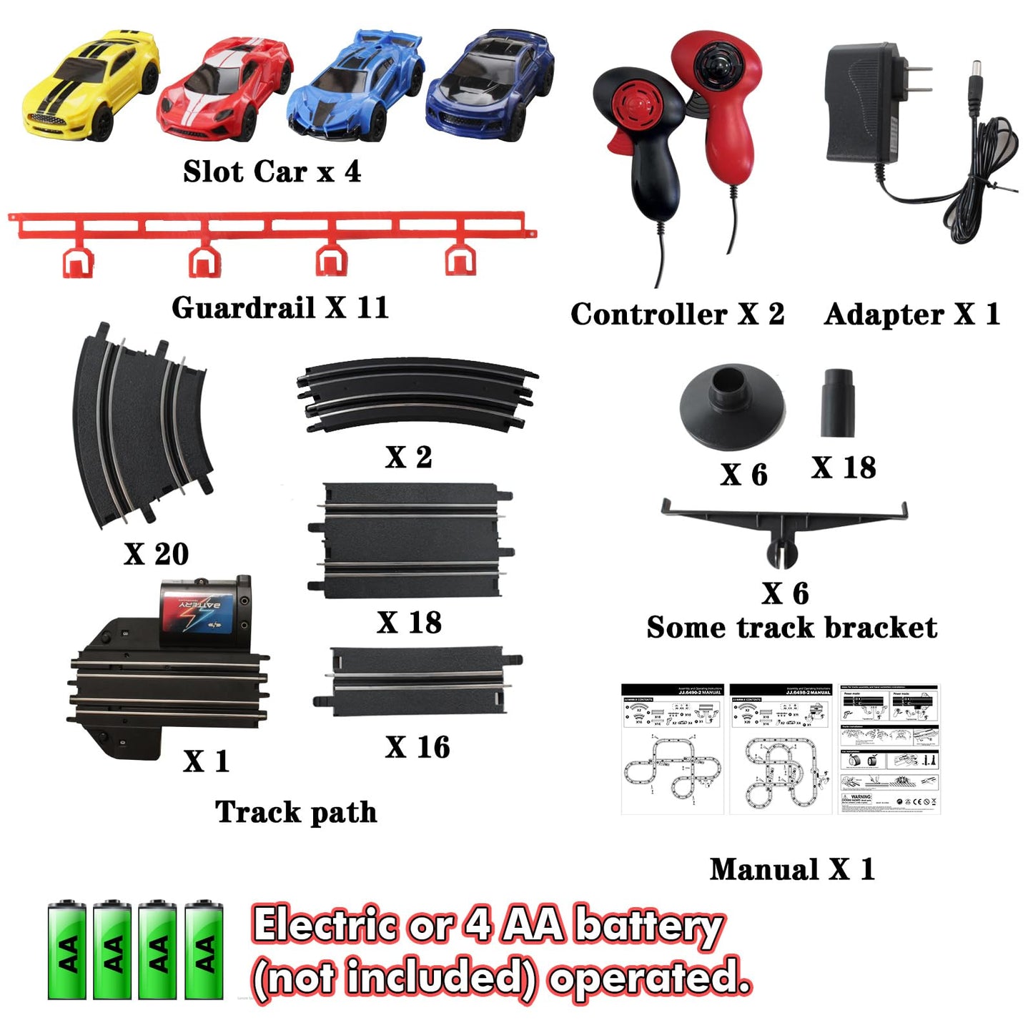 Teslala 32ft Slot Car Track Set — 4 Cars, 2 Controllers, Easy Setup