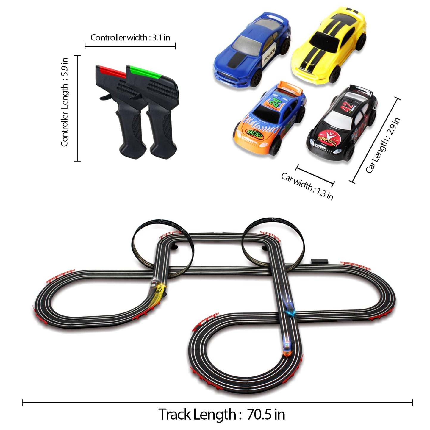 Teslala 28ft Slot Racing Track Set – 4 Cars & 2 Controllers for Kids 6-8