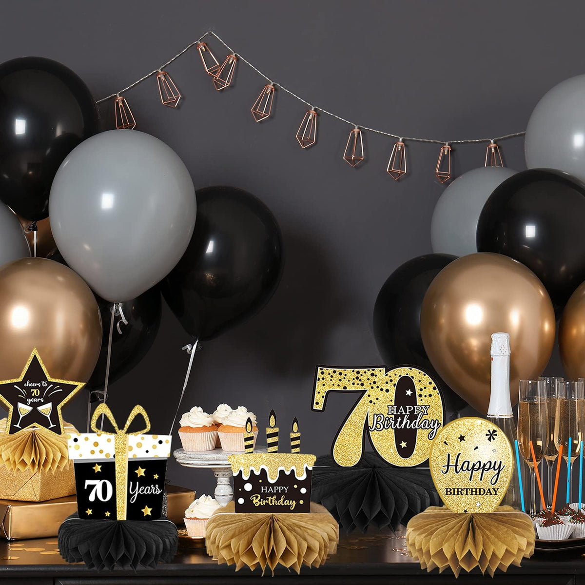 Tevxj 9-Piece 70th Birthday Decorations | Honeycomb Centerpieces for Tables – Cheers to 70 Years