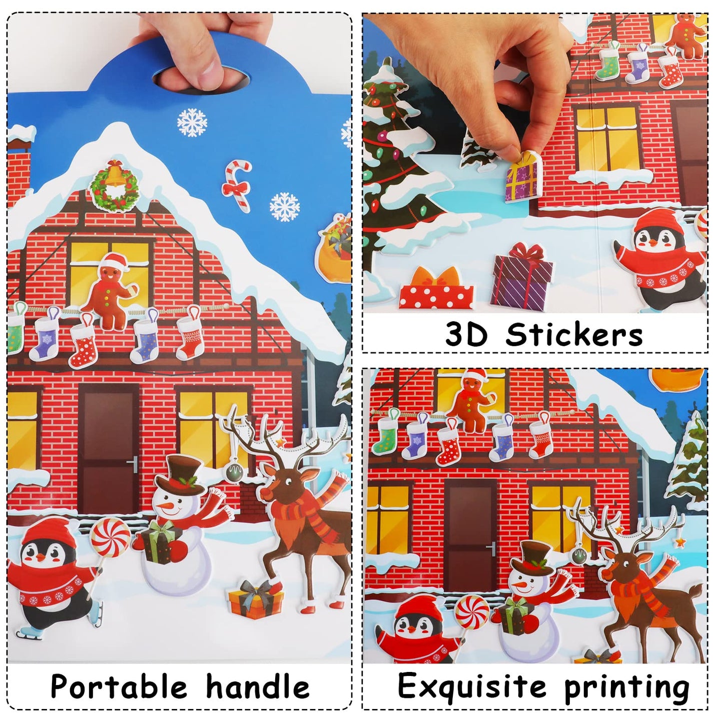 Tevxj Winter 3D Puffy Sticker Set – 100 Reusable Xmas Window Clings + 2 Scenes