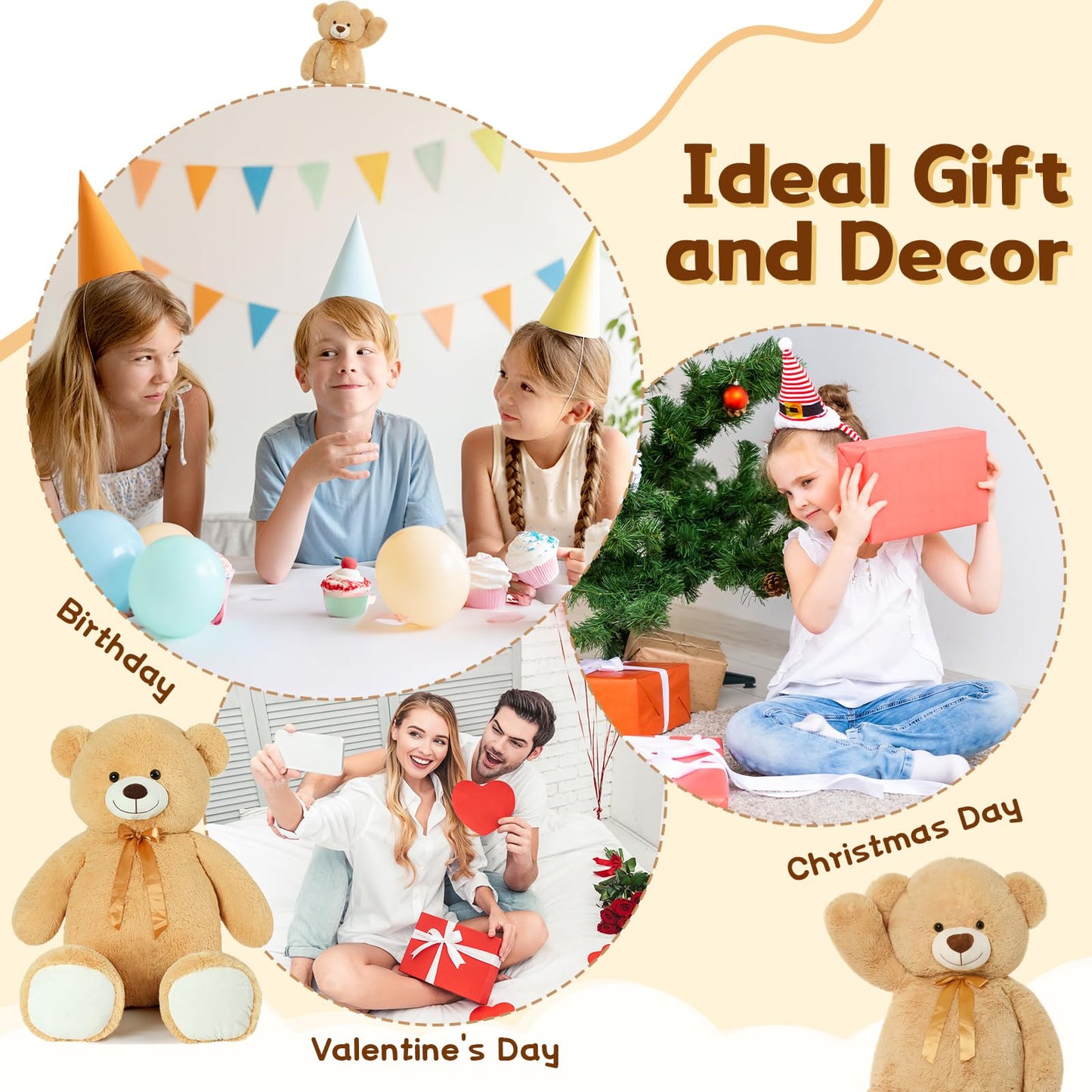 Tezituor 52in Giant Teddy Bear Stuffed Animal – Ultra-Soft Life Size Plush for Gifts, Decor & Cozy Hugs
