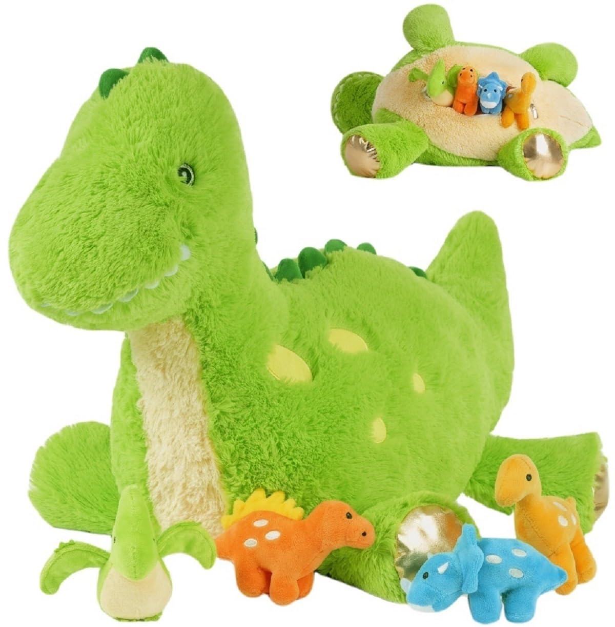 Tezituor Cute Dinosaur Plush Set – 26-Inch Green Dino with 4 Baby Dinos