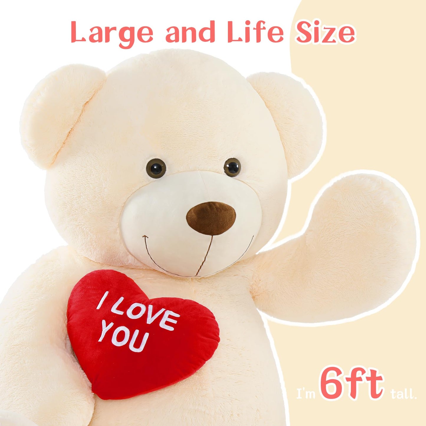Tezituor Giant 6ft Teddy Bear – I Love You Heart Plush Gift