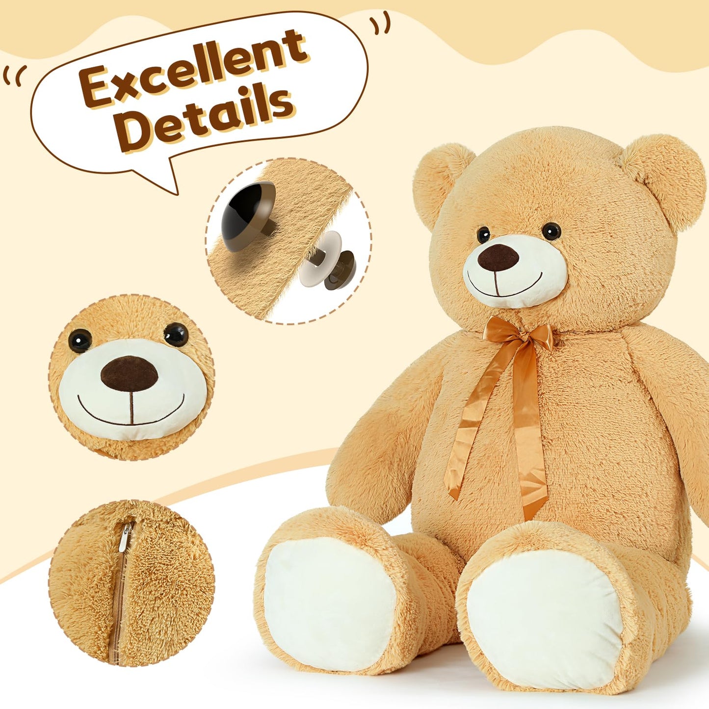 Tezituor 59-Inch Giant Teddy Bear – Life-Size Soft Plush Gift for Kids & Loved Ones