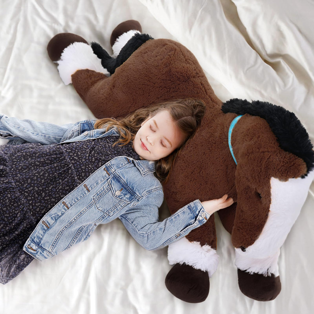 Tezituor 4ft Realistic Horse Plush Pillow – Giant Chocolate Pony for Kids