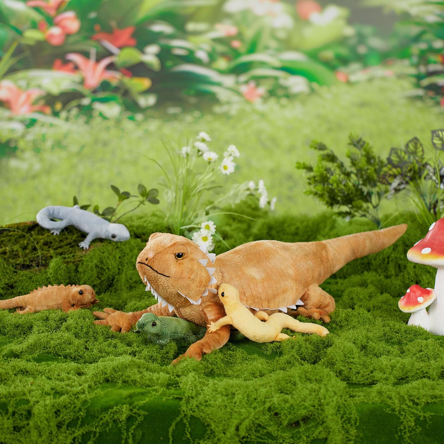 Tezituor Lizard Stuffed Animal with 4 Babies – 26.5-Inch Realistic Bearded Dragon Plush
