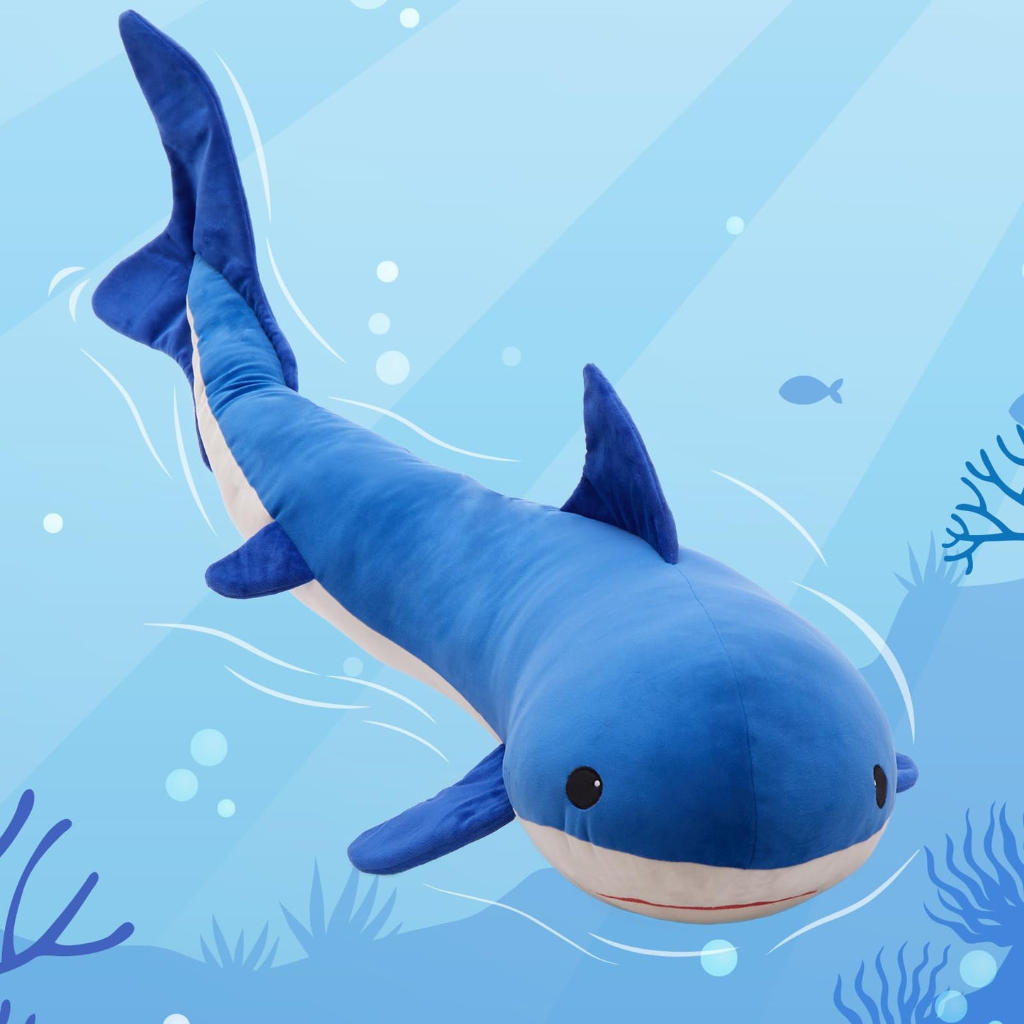 Tezituor 47in Giant Whale Plush — S-Shape Body Pillow for Cozy Sleep and Decor