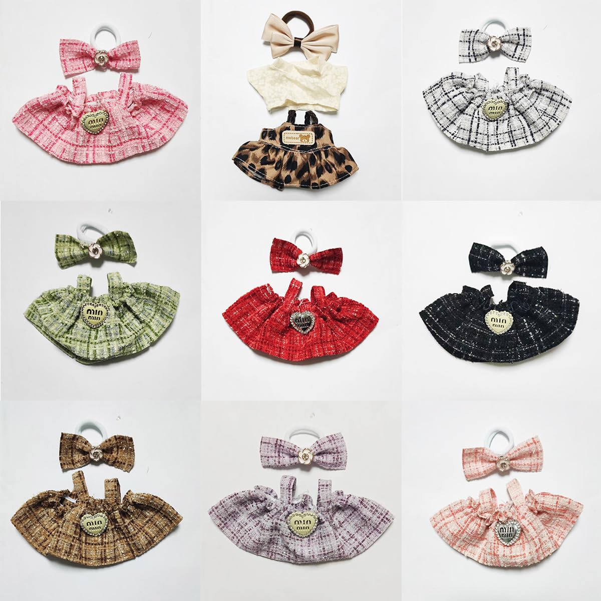 TFSUCCE 17cm Doll Clothes Set – Leopard Print Dress with Plaid Bow for 15-17cm Dolls