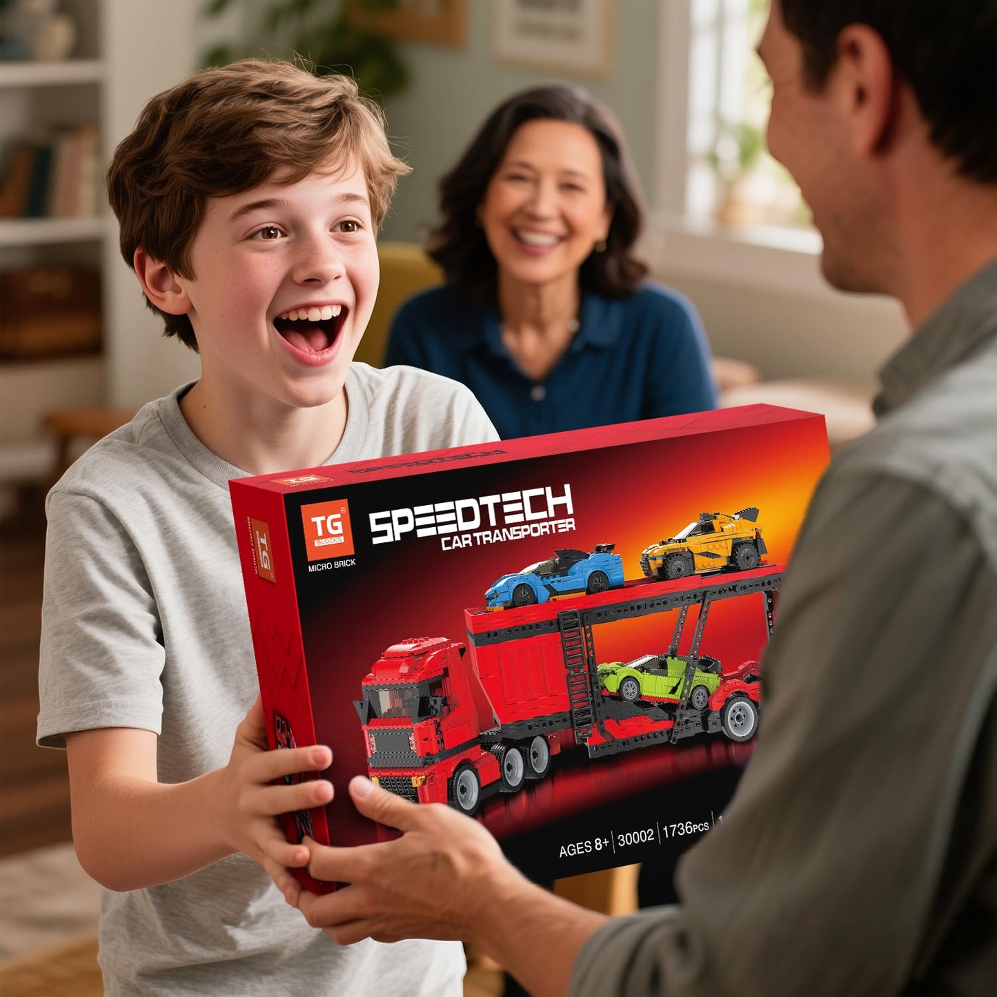 TG BLOCKS Micro Brick Car Transporter – 1736-Piece Building Set with 3 Sports Cars
