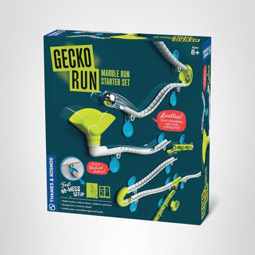 Gecko Run Marble Run Starter Set by Thames & Kosmos — 63-Piece Vertical Marble Run with Flexible Tracks and Nano-Adhesive Pads
