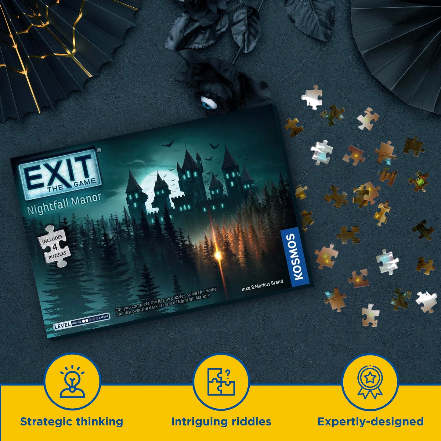 EXIT: Nightfall Manor by Thames & Kosmos | Home Escape Room with Four 88-Piece Puzzles