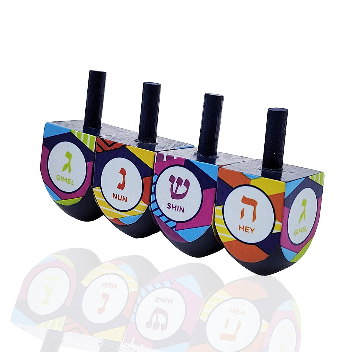 The Dreidel Company Hand Painted Wooden Dreidels 4-Pack – Multi-Colored Hanukkah Game