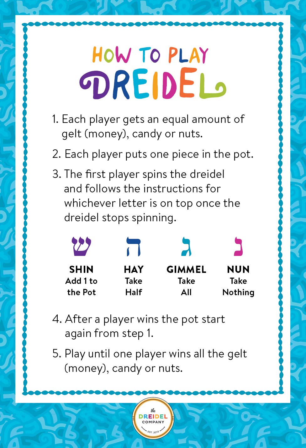 The Dreidel Company Bulk Blue & White Wooden Dreidels with English Transliteration (4-Pack)