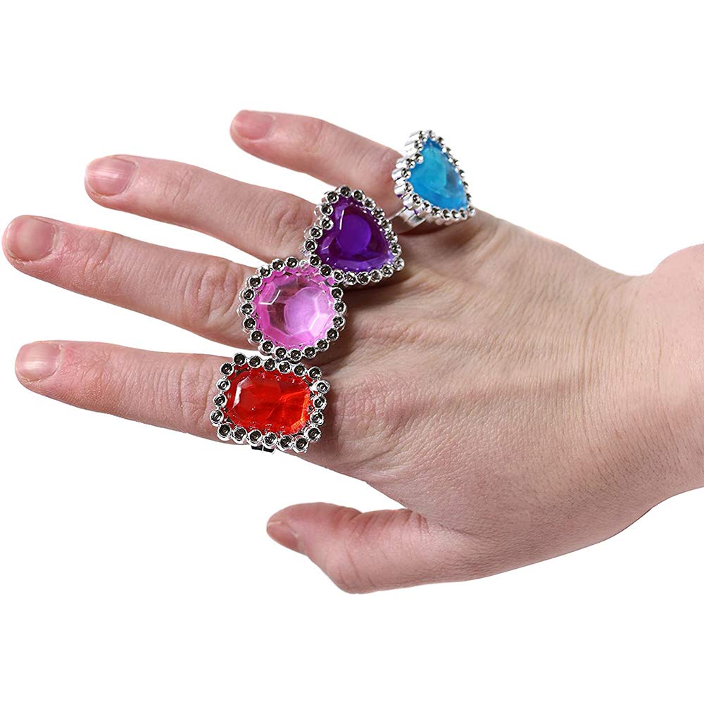 The Dreidel Company 24-Pack Colorful Plastic Jewel Rings – Adjustable Princess Party Jewelry 1-Inch