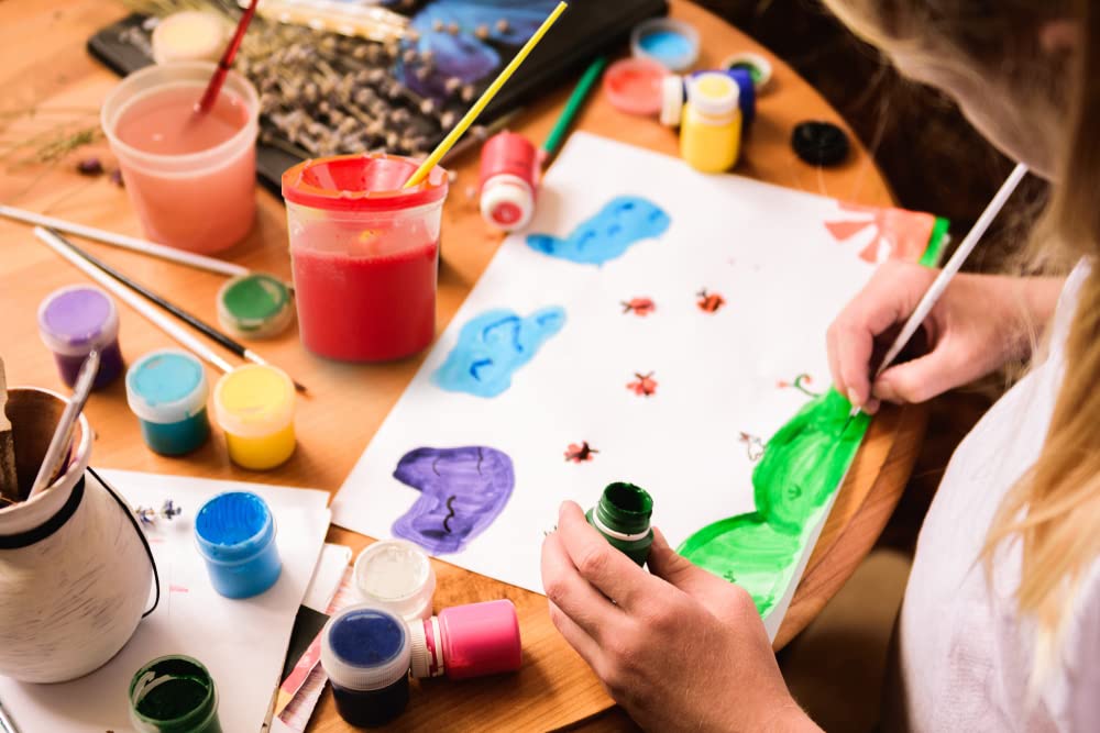 The Mega Deals Kids Painting Set – 6-Color Washable Tempera Paint with Cups & Brushes (16 oz)