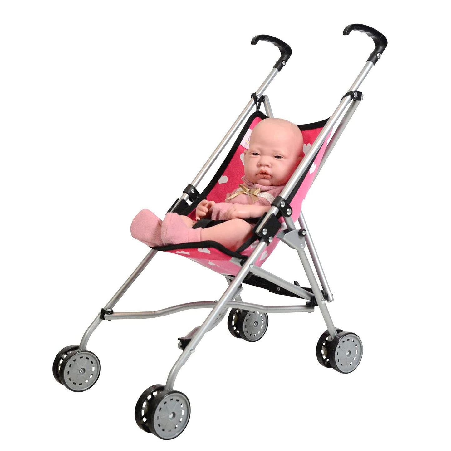 The New York Doll Collection First Dolls Stroller – Foldable Pink Hearts for 18-Inch Dolls