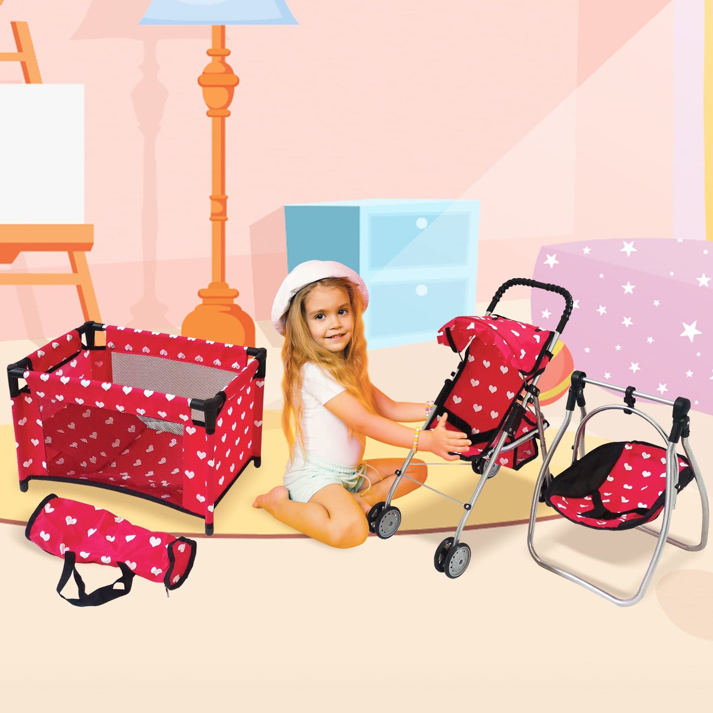 Deluxe Baby Doll Stroller & Crib Playset for 18” Dolls | The New York Doll Collection
