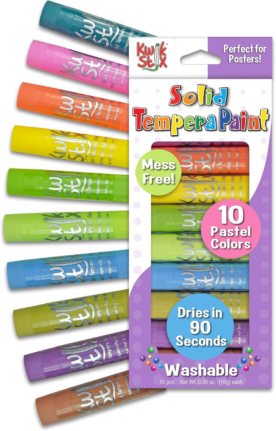 The Pencil Grip Kwik Stix Tempera Paint Sticks – Pastel Tones, 10 Colors