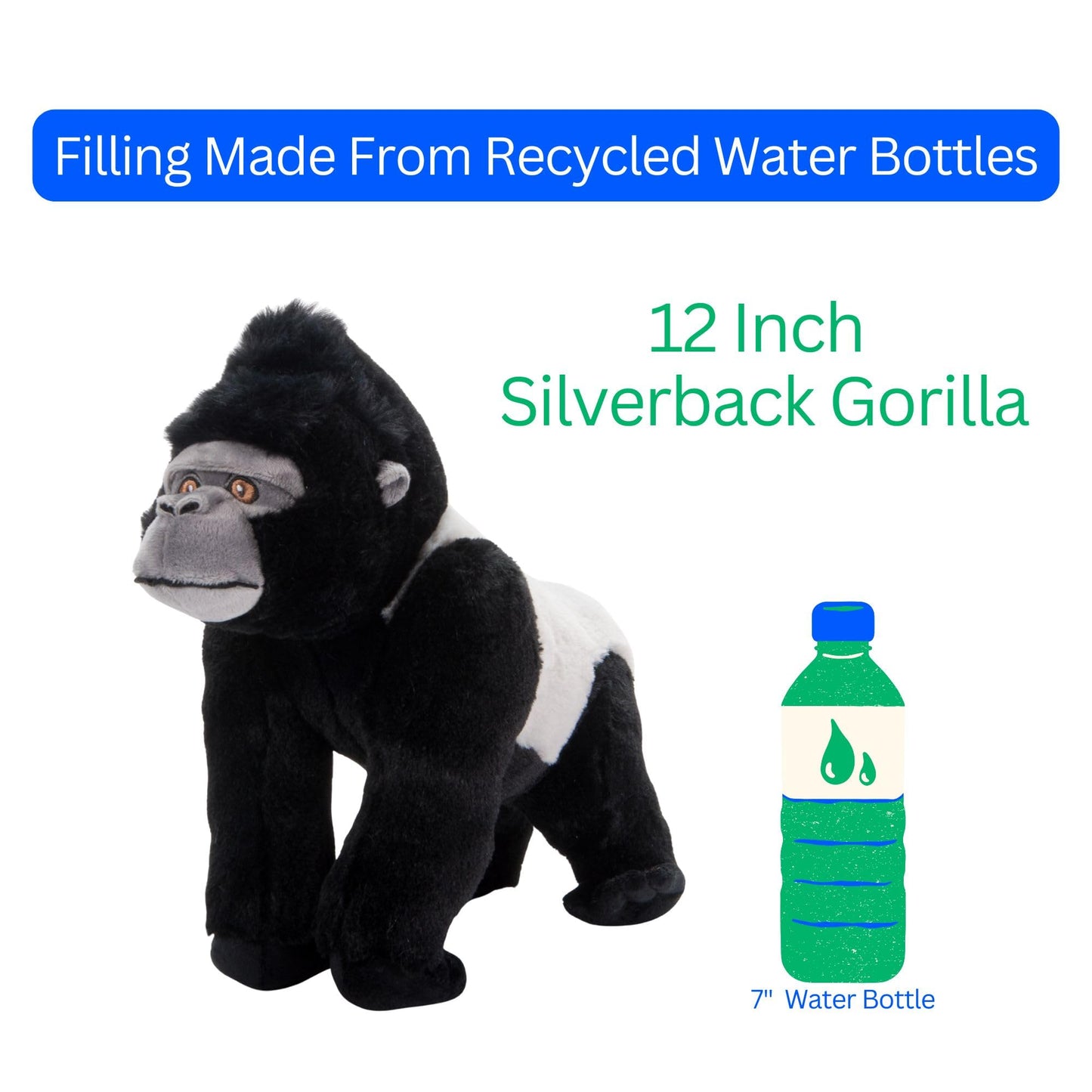 The Petting Zoo Silverback Gorilla Plush Toy – 12 Inches | Earth Keeperz Wildlife Animals