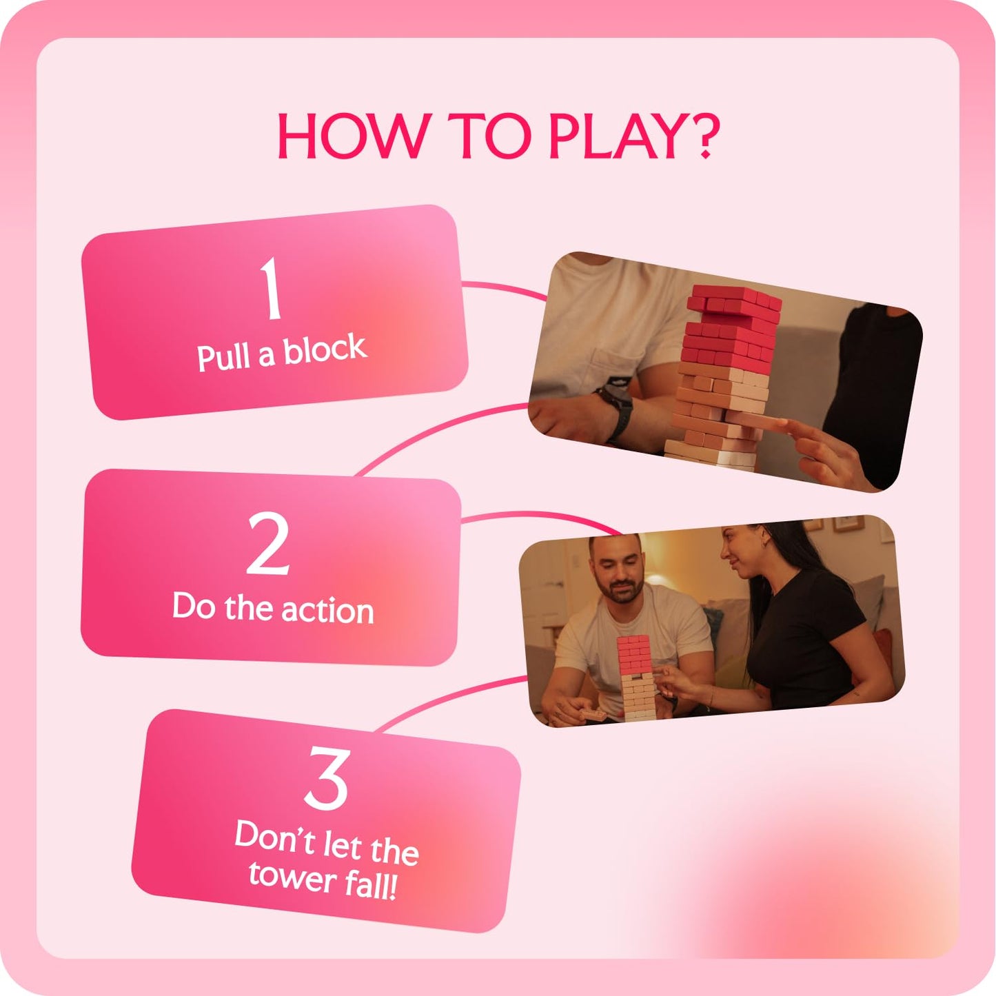 The Sensual Lab 54 Pink Blocks – Spicy Adult Tower Game for Couples & Date Nights