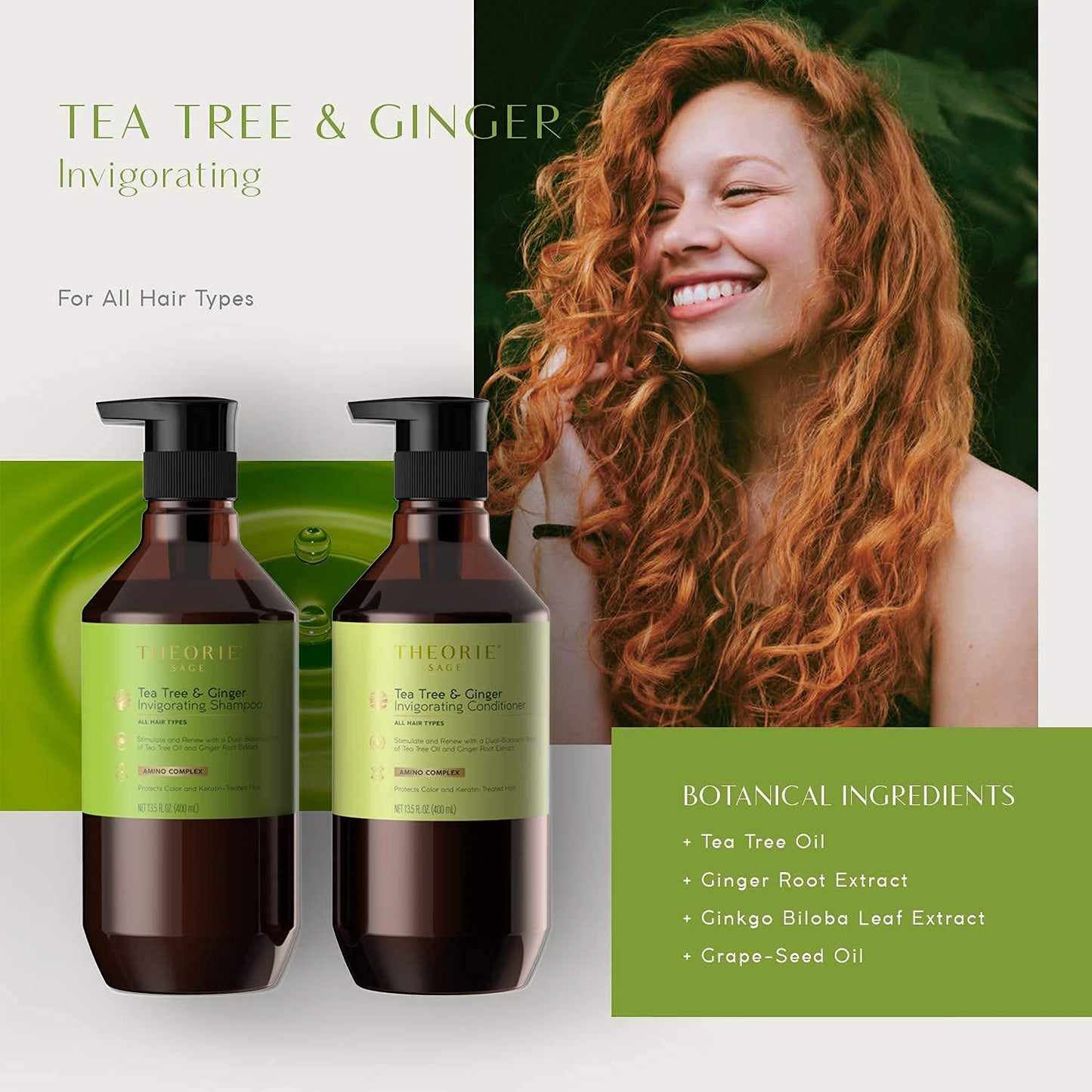 Theorie Tea Tree & Ginger Invigorating Shampoo | Color-Safe, Keratin-Friendly | 800mL