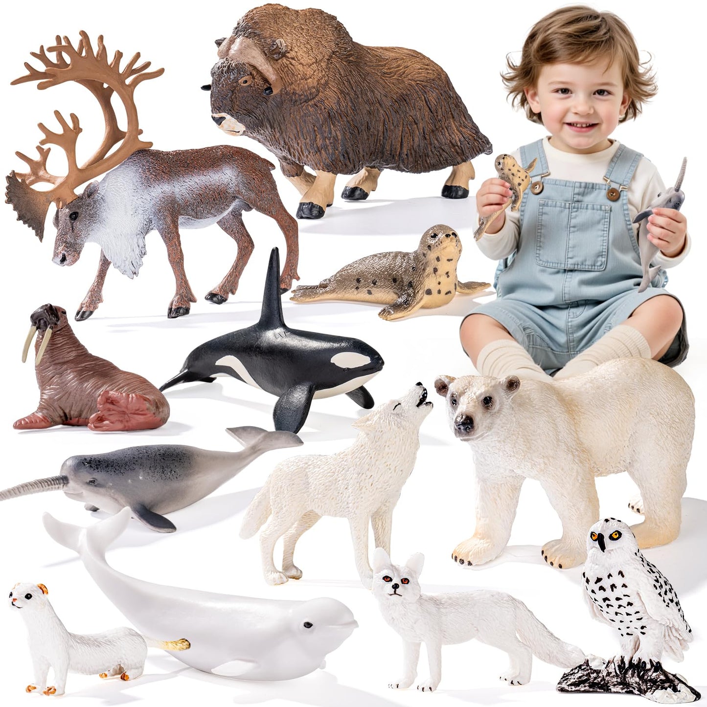ThinkBay 12-Piece Arctic Animal Figurines (4-7 inches) – Realistic PVC Figures for Play & Party Favors