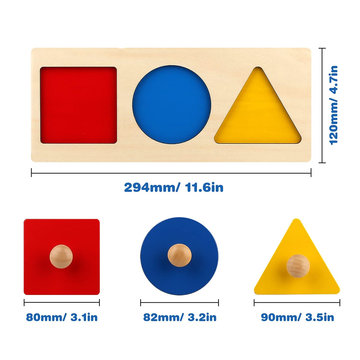 Thoth Montessori Multiple Shape Puzzle – Jumbo Knob Wooden Geometric Shapes for Toddlers (3 Pieces)