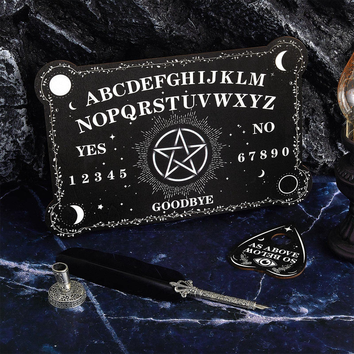 Threan Pendulum Dowsing Board with Amethyst Set – Wooden Spirit Talking Board & Crystal Necklace | Star Style