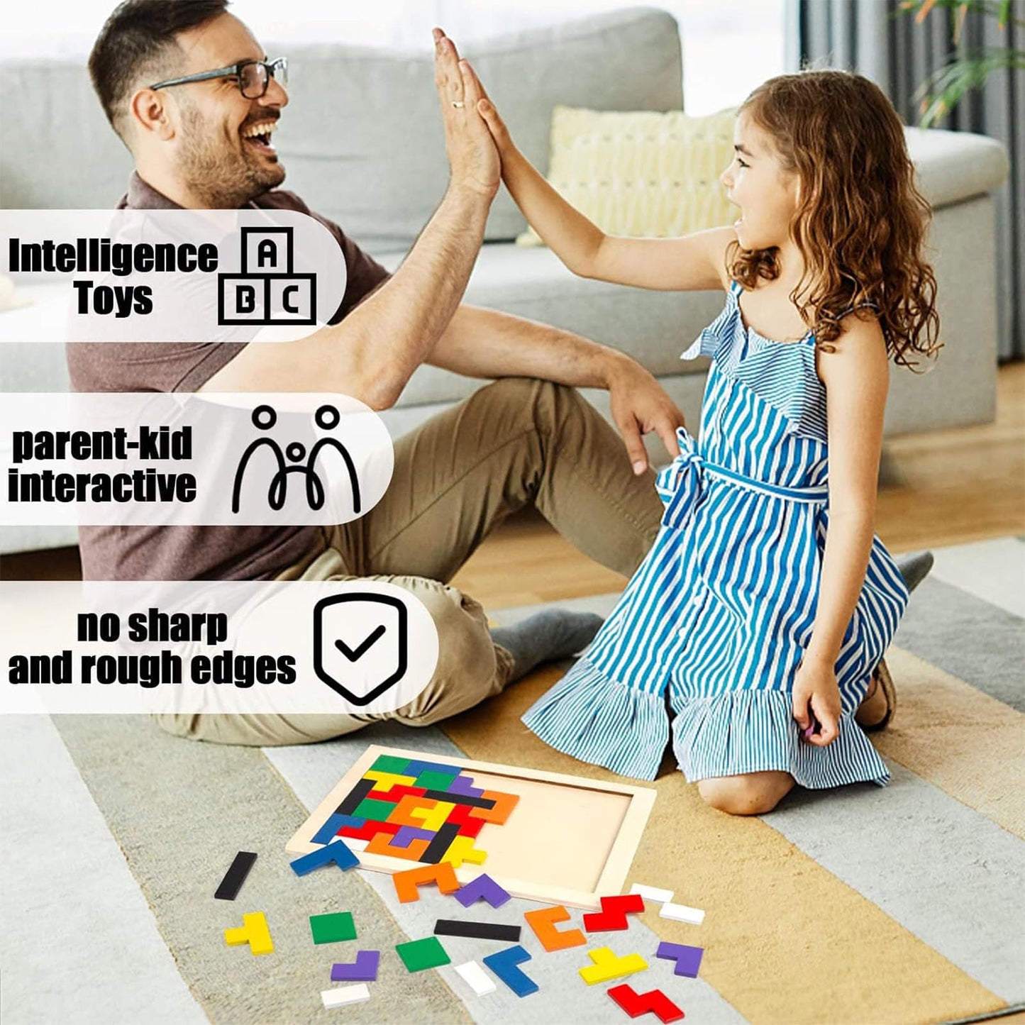 Three Otters Wooden Blocks Puzzle 2-Set — Russian Brain Teaser, STEM Montessori Toy