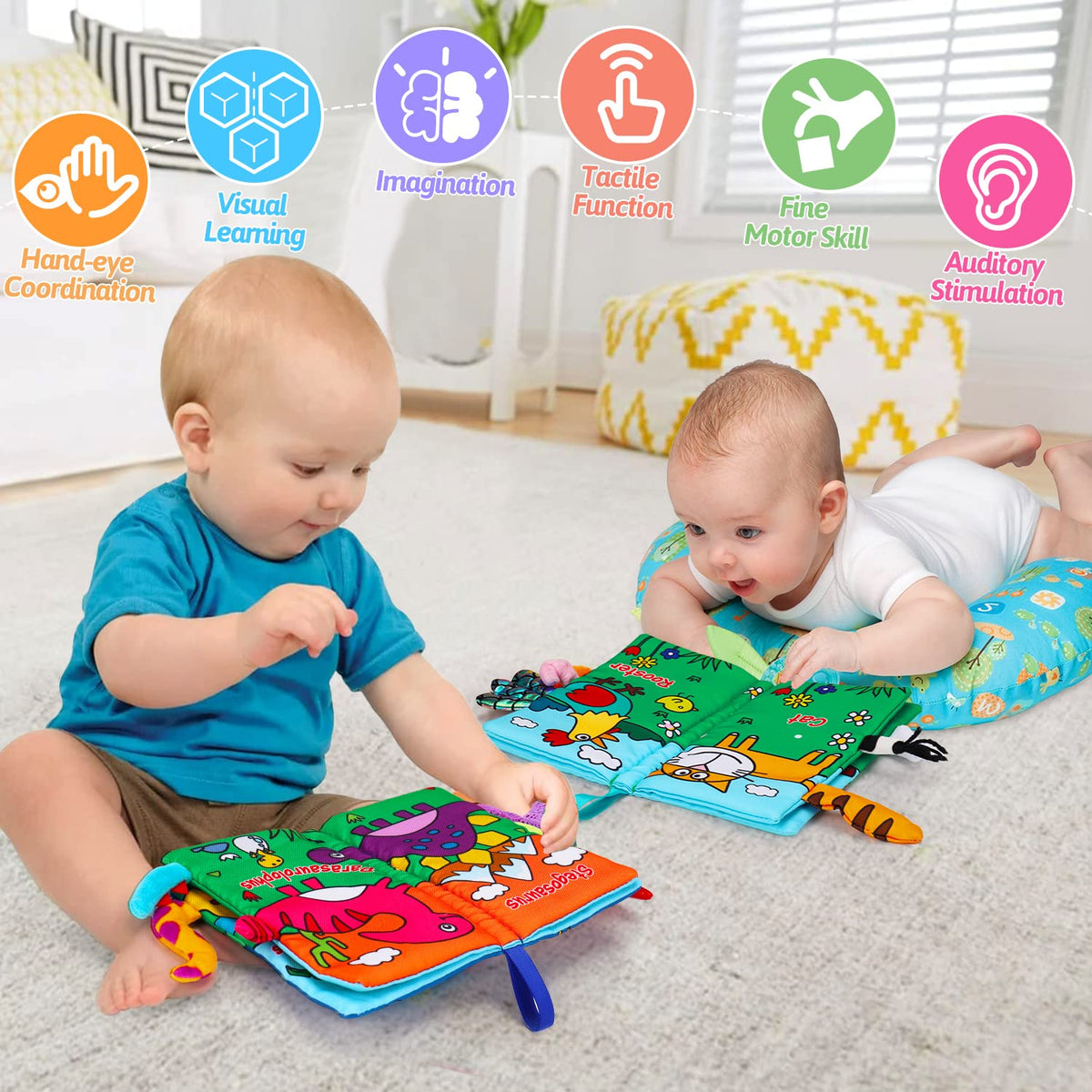 Thremhoo 2-Pack High-Contrast Crinkle Baby Books | 0-6 Months Sensory Toys