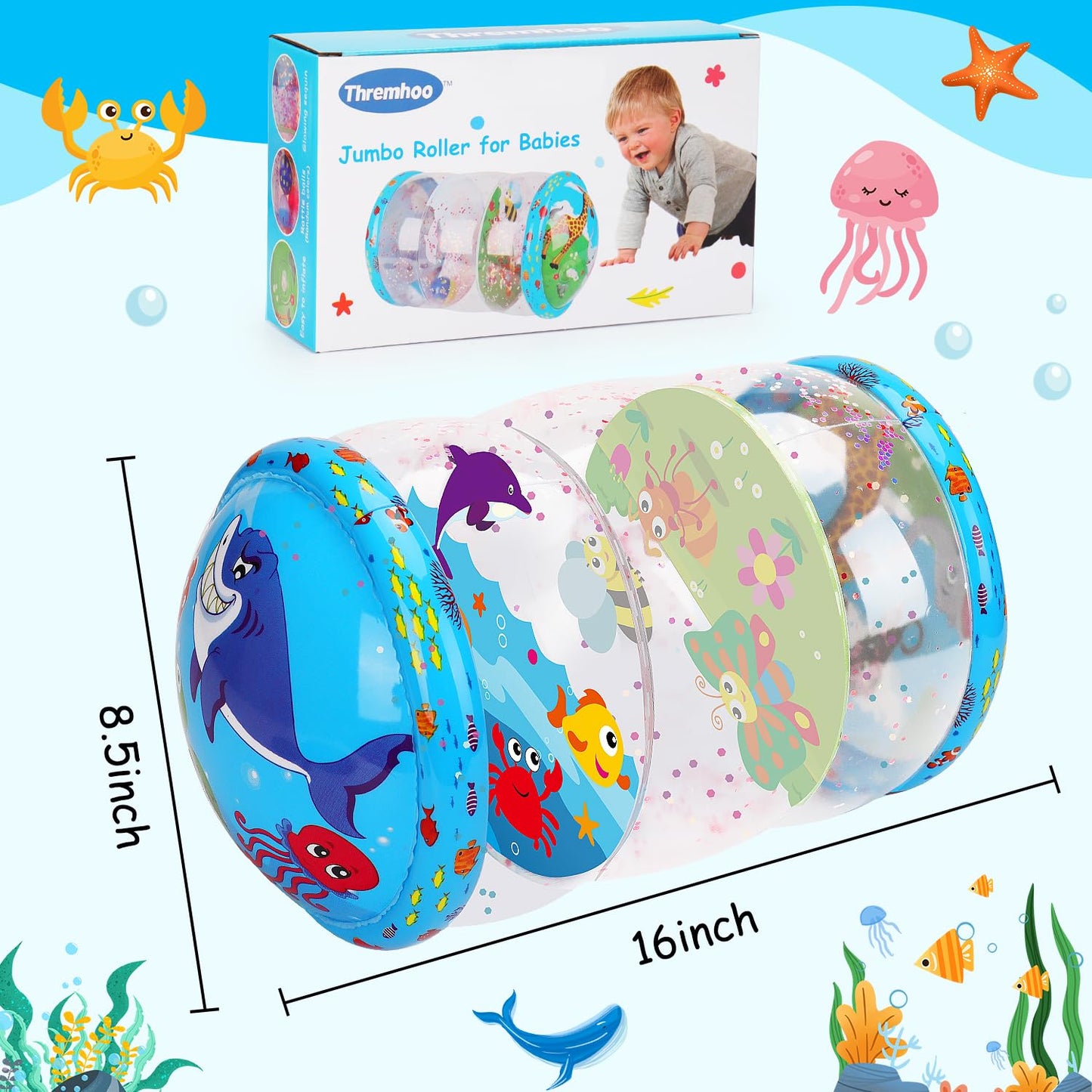 Thremhoo Crawling & Walking Baby Toy | Glowing Jumbo Inflatable Roller for 6-18 Months