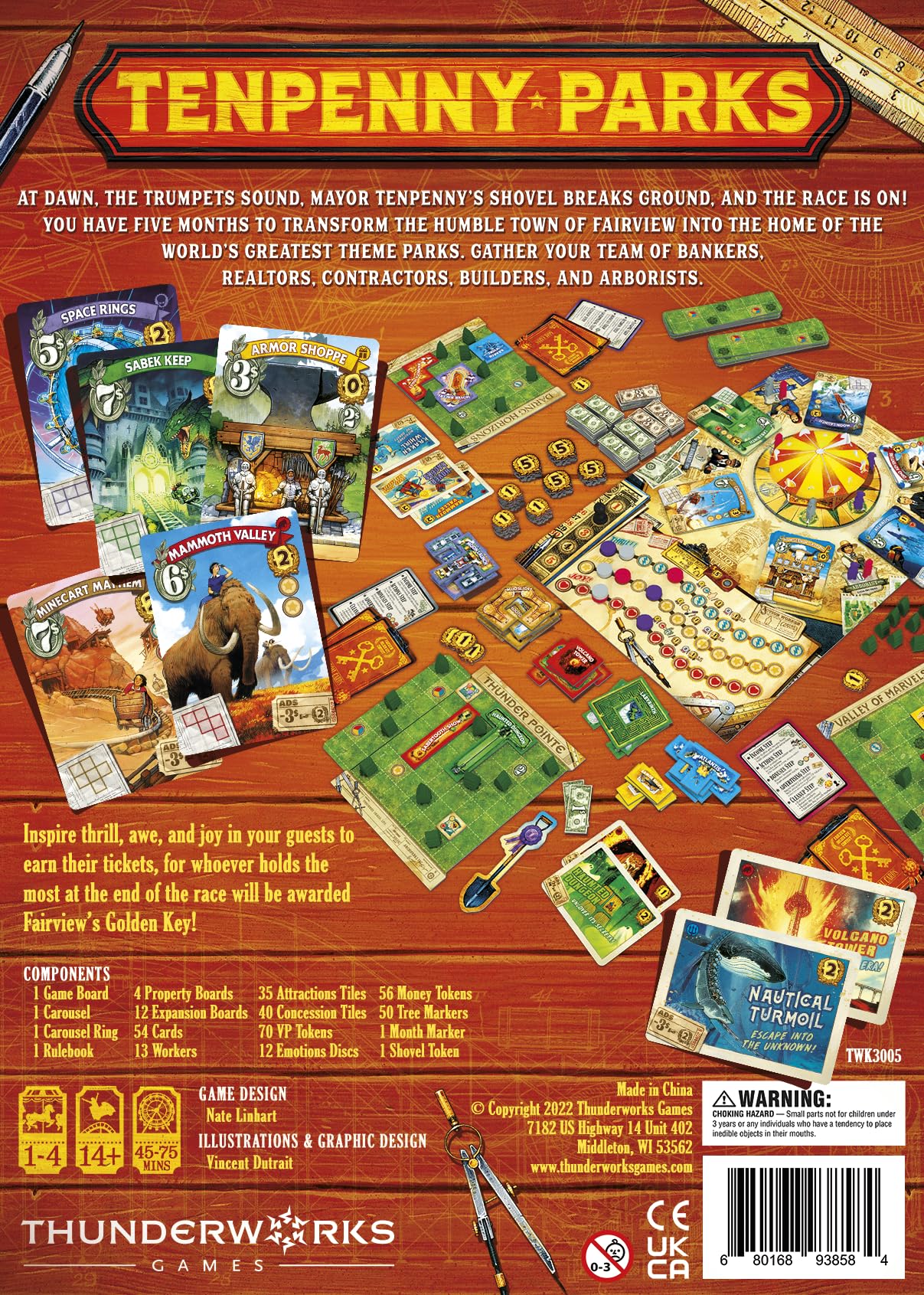 Tenpenny Parks Board Game by Thunderworks Games – Build the Best Theme Park