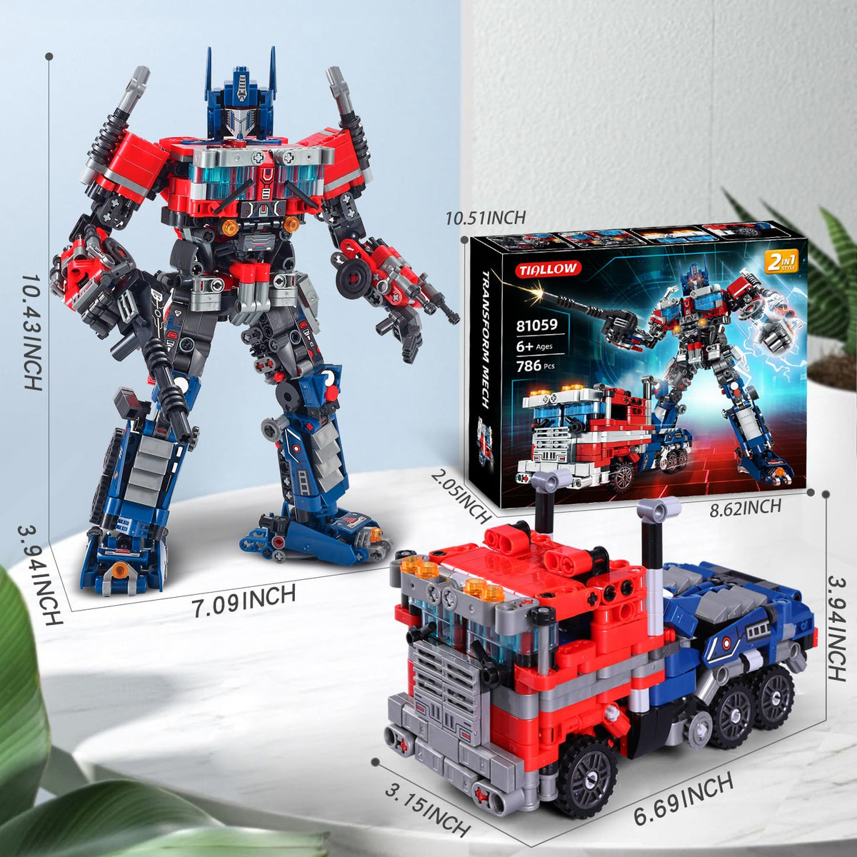 TIALLOW Transform Sets: 2-in-1 STEM Robot Truck – LEGO-Compatible Building Kit (Blue)