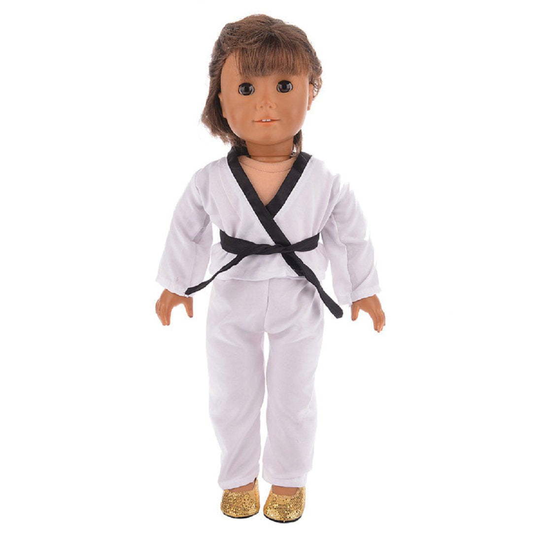 TianBo 18-Inch Doll Karate Outfit – White Uniform with 5 Belts (NAA02)