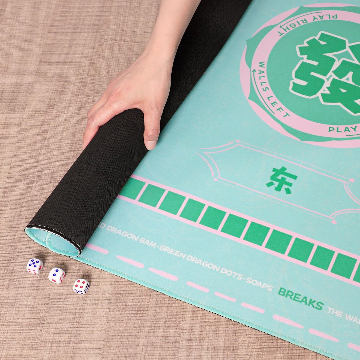 TIASUSAN Green Mahjong Learning Mat 33x33 in. with Carry Bag – Anti-Slip & Noise-Reducing