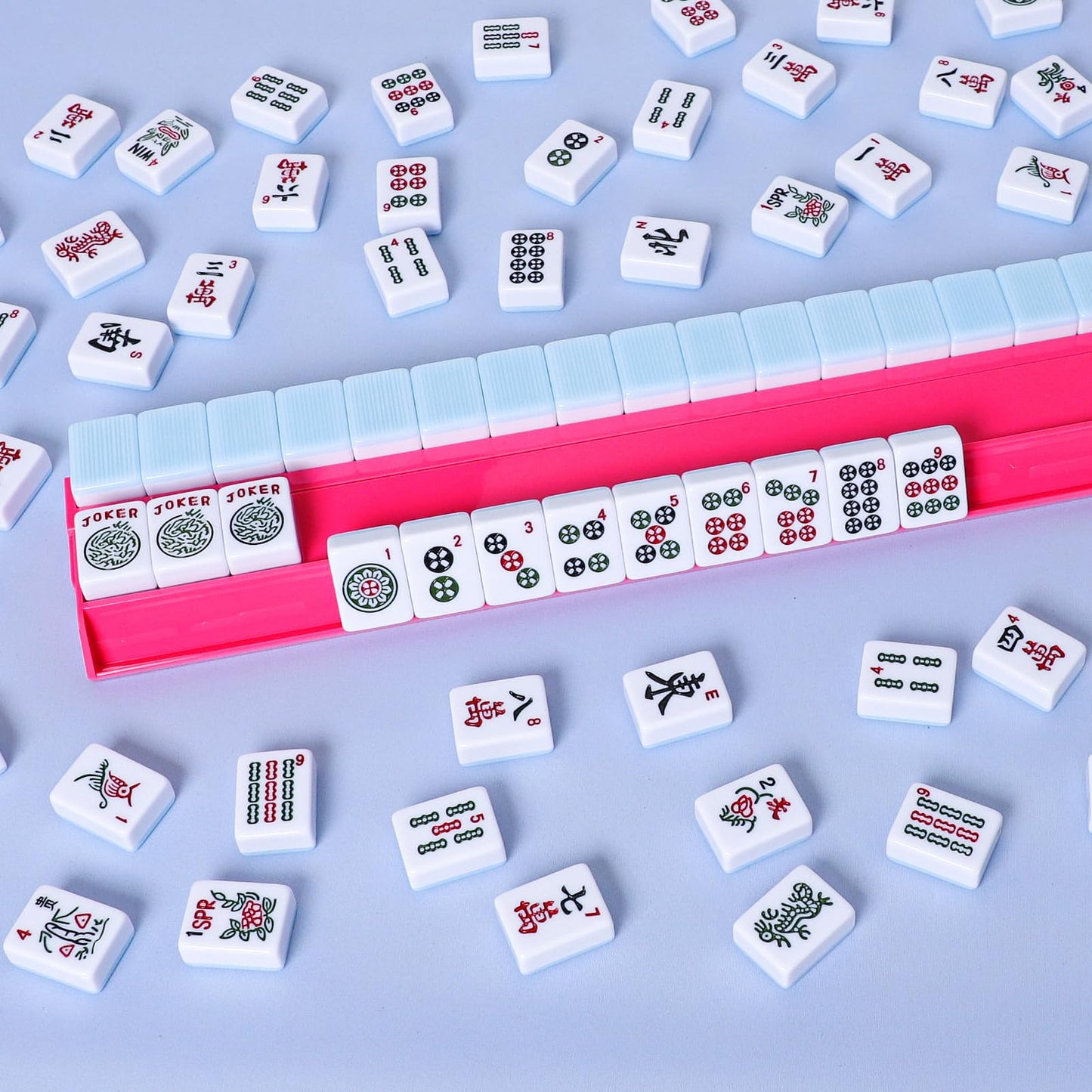 TIASUSAN 4PCS Mahjong Racks with Pushers for 166 American Mahjong Tiles | All-in-One Tile Rack Set