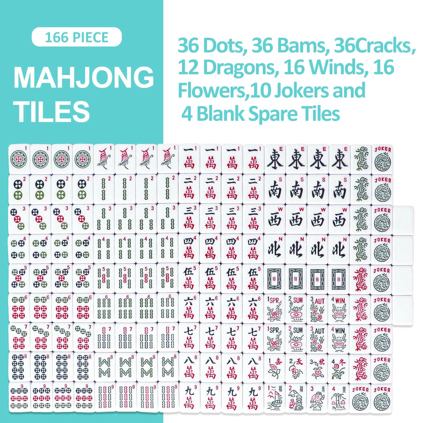 TIASUSAN American Mahjong Game Set – 166 Light Green Tiles, Blue Bag, 4 Racks & Pushers