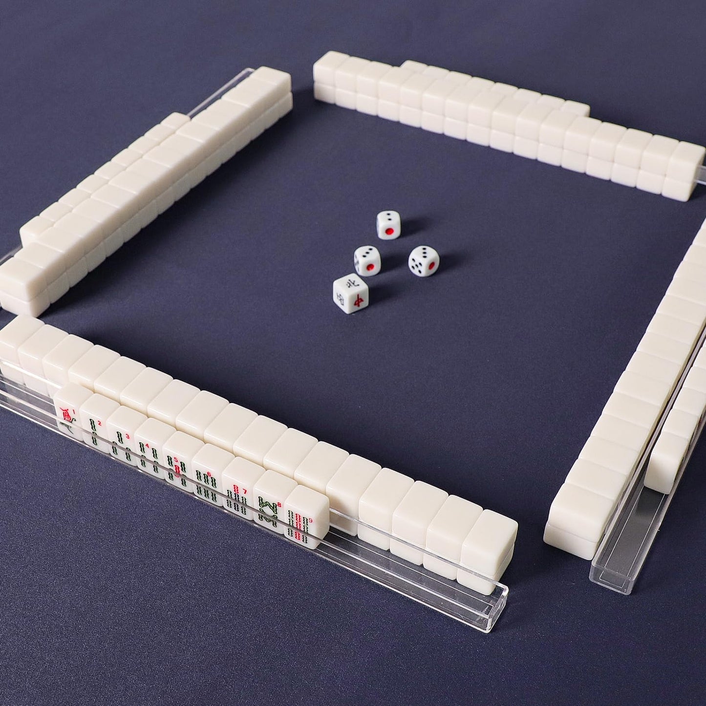 TIASUSAN Travel Mini American Mahjong Set — 166 White Tiles, 4 Racks, Blue Printed Bag