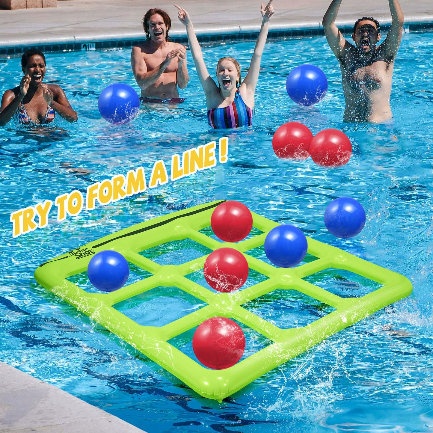 TicTac Shot Pool Toys - Inflatable Tic-Tac-Toe Game for 2-10 Players