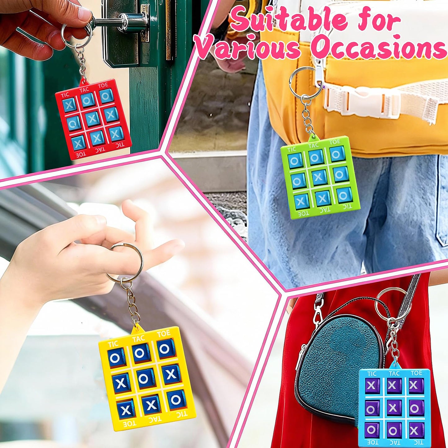 Tidesiok Valentines Day Cards for Kids – 24 Tic-Tac-Toe Keychains