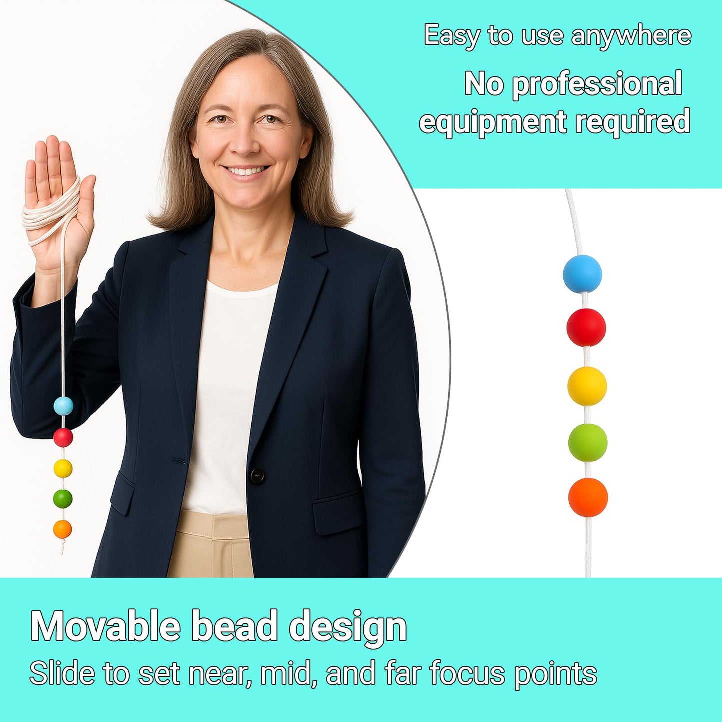 TIESIF 6-Foot 5-Bead Vision Convergence Training Tool – Improve Eye Coordination & Focus