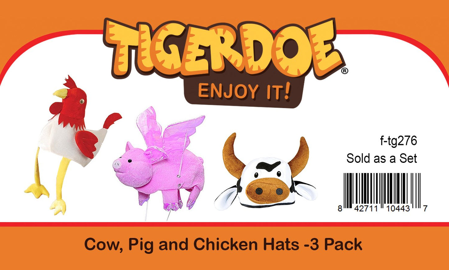 Tigerdoe Farm Animal Moving Ear Hat - 3-Pack for Kids | Dress-Up Hats