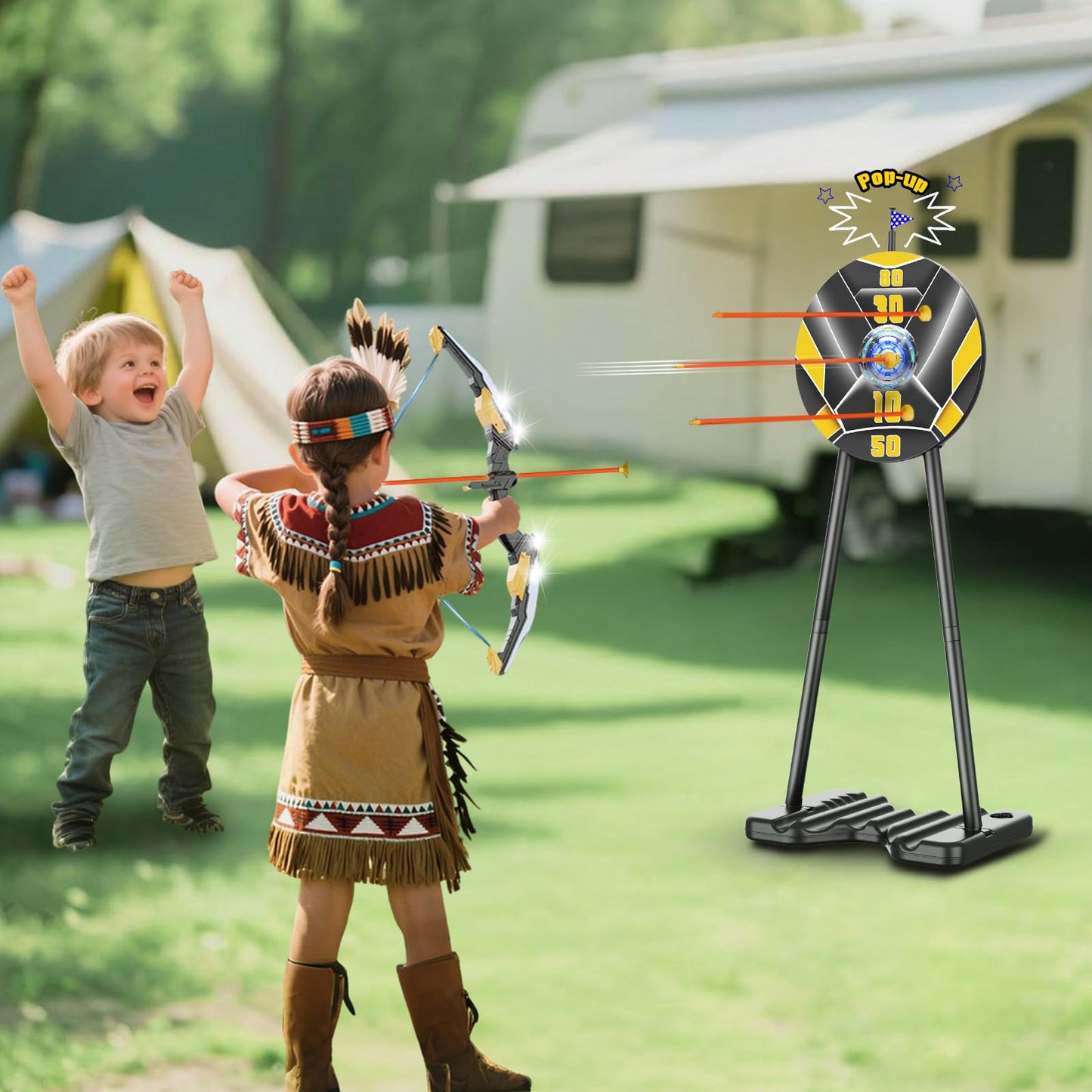 TIGTECGAME 2 Pack Bow and Arrow for Kids – LED Light Up Archery Set with 20 Suction Cup Arrows & 2 Quivers