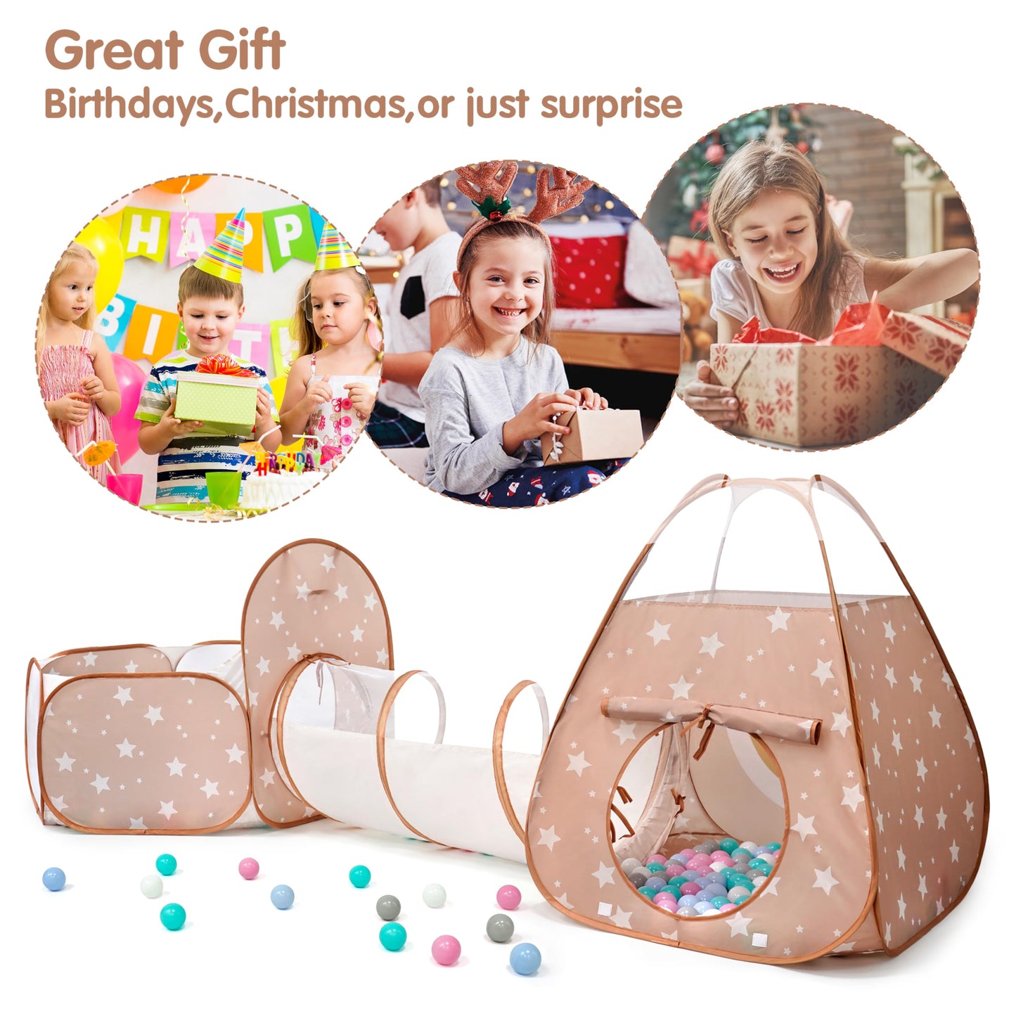 TIKTENT 3-in-1 Pop Up Play Tent with Tunnel & Ball Pit | Indoor/Outdoor