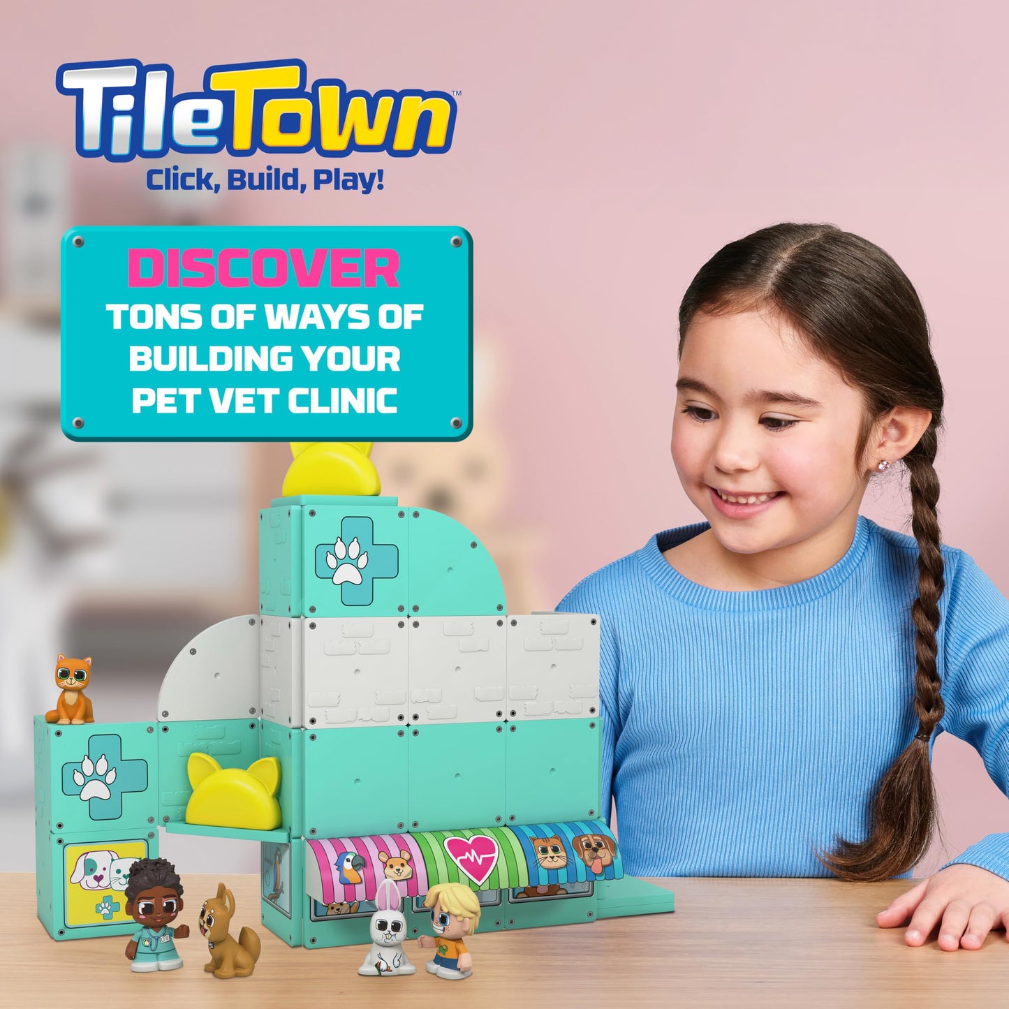 Tile Town Pet Vet Magnetic Tiles Set – 48-Piece with Sound & Lights, Ages 3-6