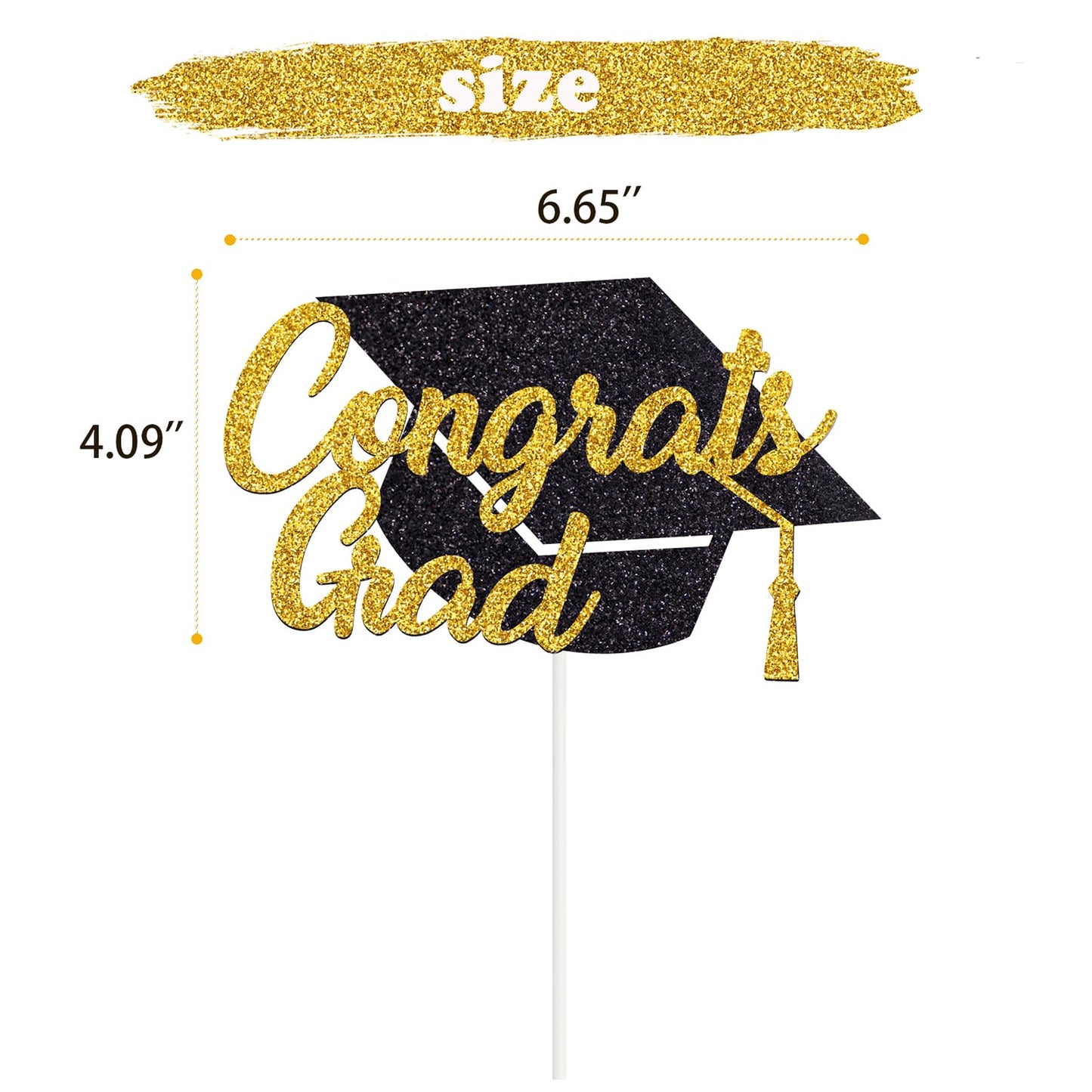 Tinbax Graduation Congrats Cake Topper – Glitter Cardstock Decoration