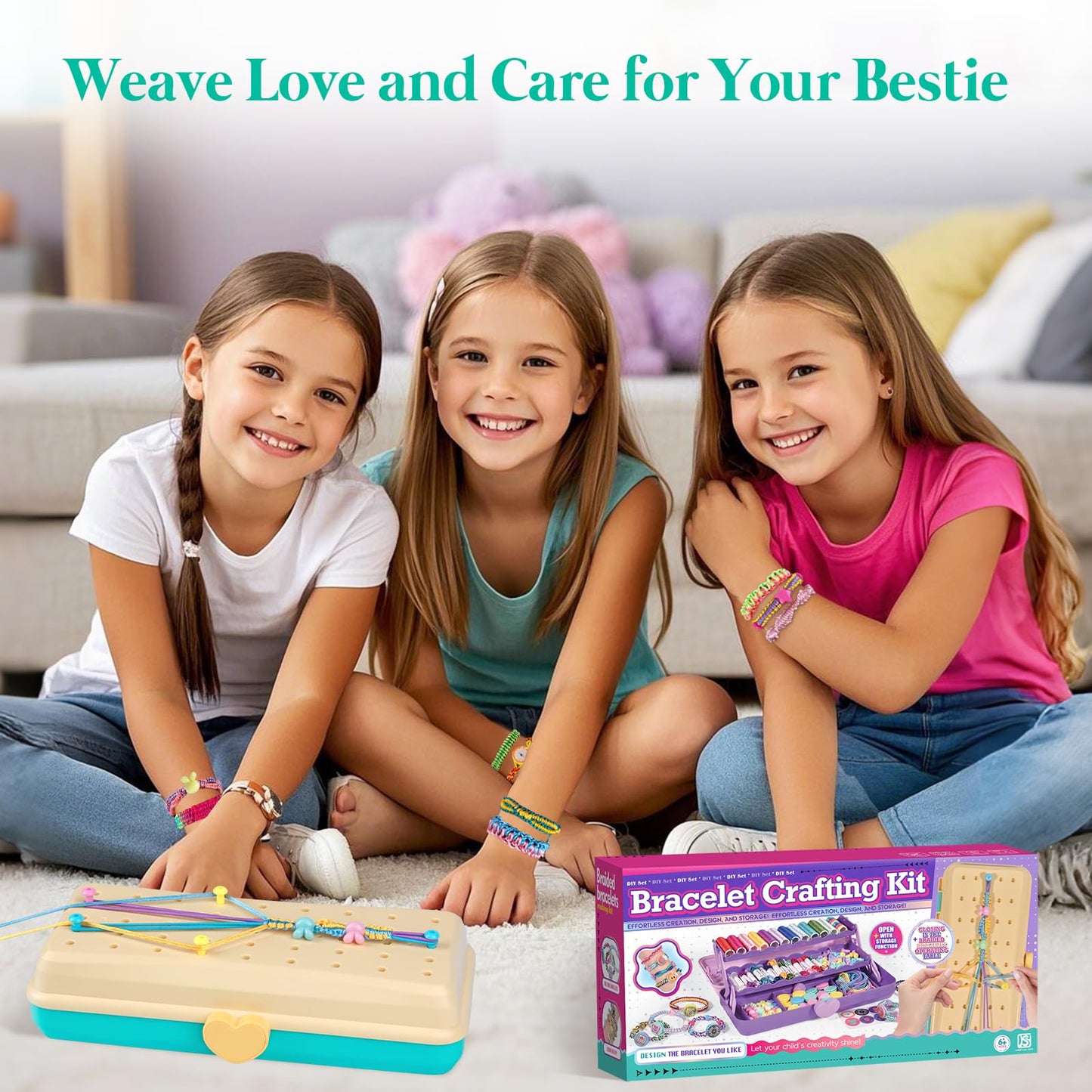 TingingYuli Friendship Bracelet Making Kit with Storage Box (Blue) for Girls Aged 6-12