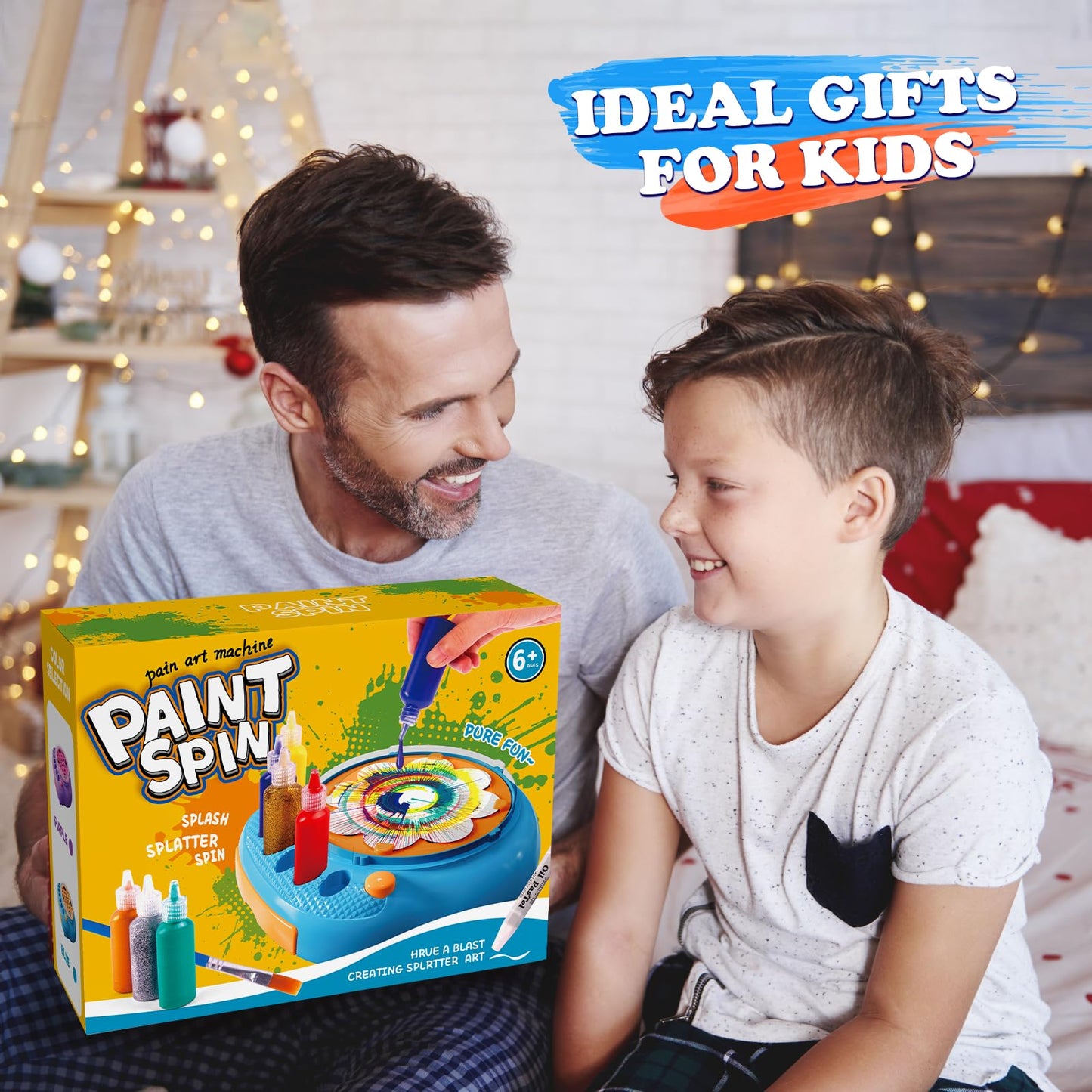 TINGINGYULI Spin Art Kit for Kids – Blue Spin Art Machine with 36 Artboards, 5 Bright + 2 Metallic Paints
